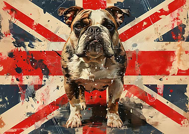 Bulldog on Union Jack Flag, British Patriotic Grunge Street Art Design 02