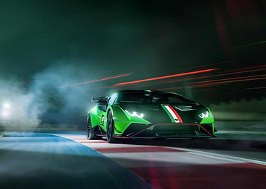 Green Lamborghini on Track