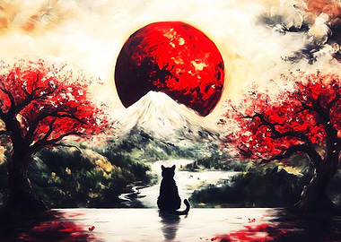Black Cat Under Red Moon