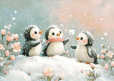 Playful Penguins in Winter
