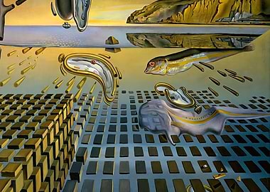 Surrealist Clock and Fish by salvador dali