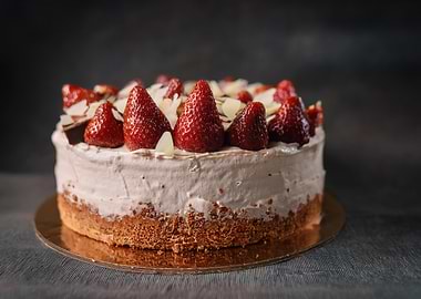 Strawberry Cake with Almond Flakes