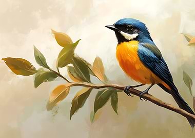 Blue and Orange Bird on Branch