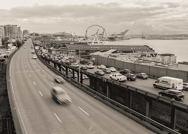 Seattle Freeway with Ferris Wheel