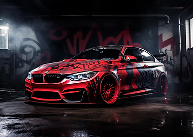 Red BMW M4 with Graffiti