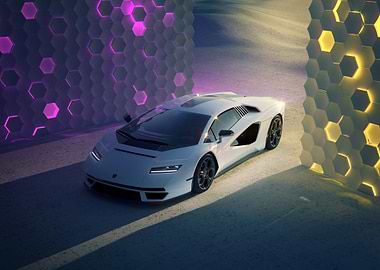 White Sports Car in Futuristic Setting