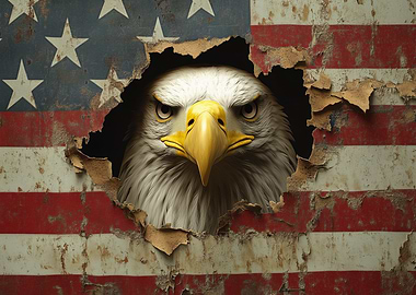 Bald Eagle Through Flag
