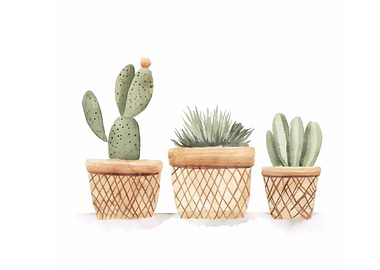 Watercolor Cactus Trio