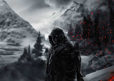 Hooded Archer in Snowy Mountains