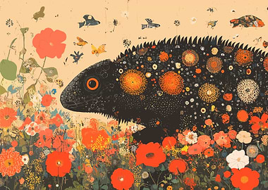 Black Lizard in a Garden