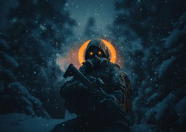 Gas Mask Soldier in Snow Stalker