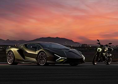 Lamborghini & Ducati at Sunset