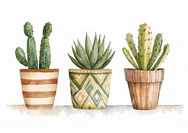 Watercolor Cactus Trio