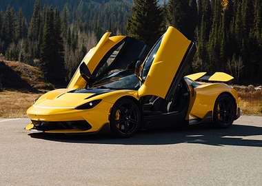 Yellow Sports Car with Doors Open