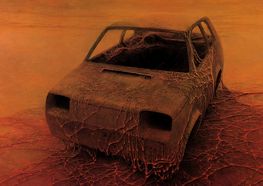Zdzislaw Beksinsk Car Engulfed in Red