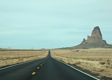 Desert endless Road with Rock Formation