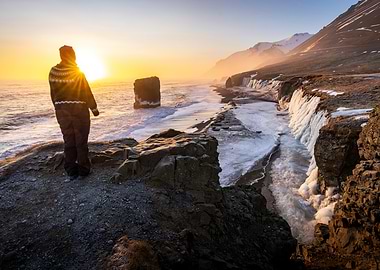 Woman in front of Icelandic Sunset