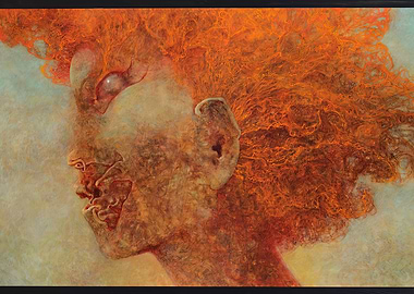 Zdzislaw Beksinsk Surreal Portrait with Fiery Hair