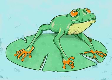 Green Tree Frog on Leaf