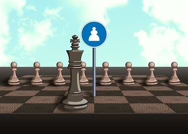 Chessboard with King and Pawn Sign