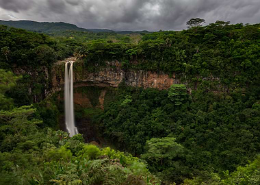 Waterfall in Lush Jungle on Mauritius