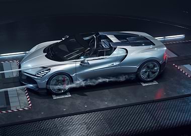 Silver Bugatti in Wind Tunnel