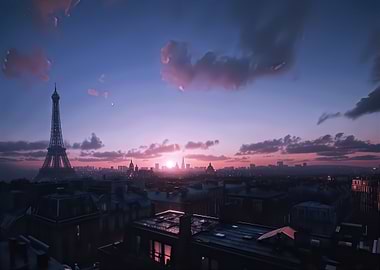 Paris Skyline Sunset