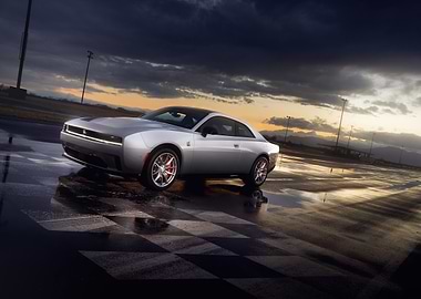 Silver Dodge Challenger on Track