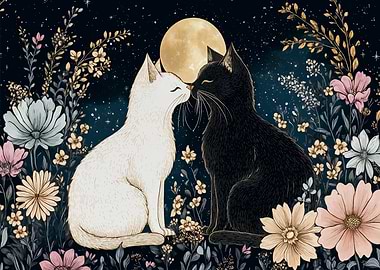 Cats in Love Under the Moon