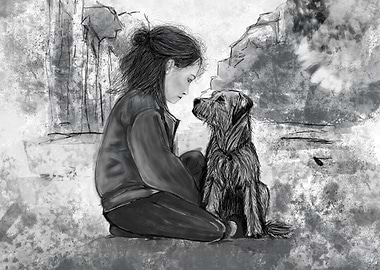 Stop War! ~ Girl and Dog in Black and White