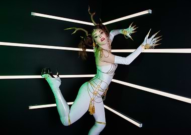 Woman in White with Antlers