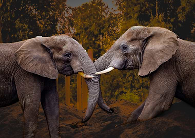 Two Elephants Interacting
