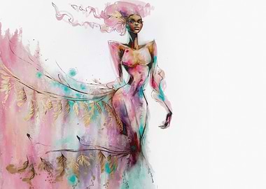 Watercolor Woman in Pink