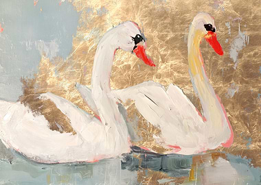 Two Swans on Gold