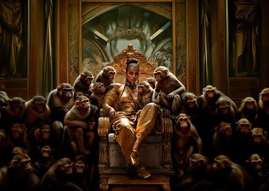 Woman on Throne with Monkeys