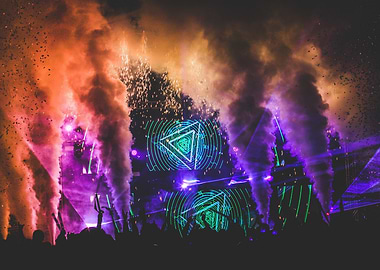 Concert Stage with Smoke and Lights