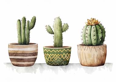 Watercolor Cactus Trio