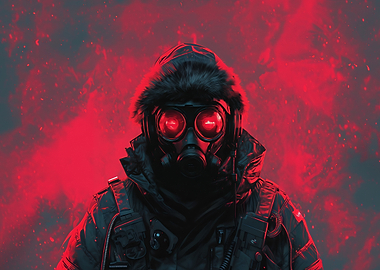 Gas Mask Figure in Red
