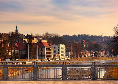 Riverfront Cityscape at Sunset, Landscape