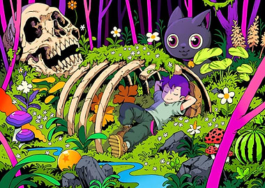 Boy Sleeping in Forest