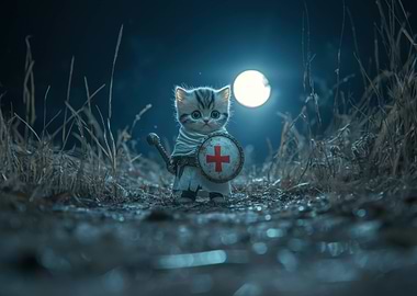 Knight Cat Under Moonlight