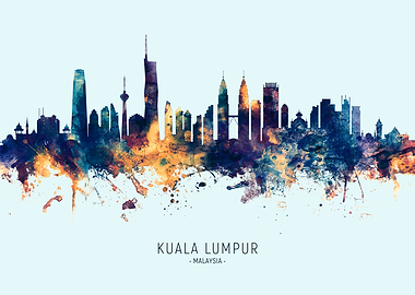 Kuala Lumpur Skyline Watercolor
