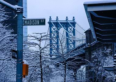 Manhattan Bridge Snow-Covered