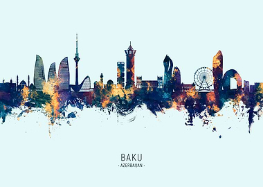 Baku Skyline Watercolor