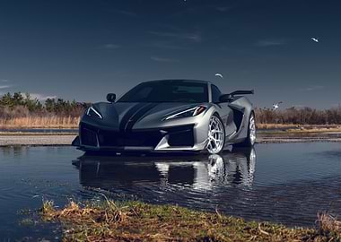 Silver Corvette in Water