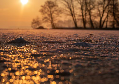 Sunset on Frozen Lake