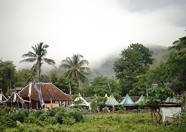 Tropical Village in Mist