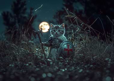 Knight Cat Under Moonlight