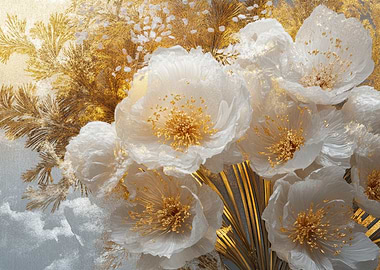 White Flowers with Gold Accents