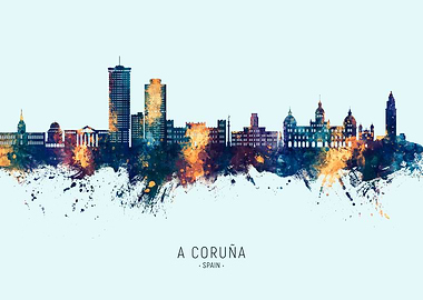 A Coruña Skyline Watercolor